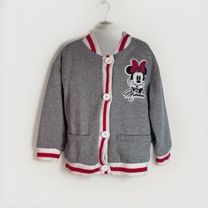 Disney Jr.  Minnie Mouse Varsity Jacket Gray Red 3T Button Front Chenille Patch